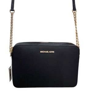 Michael Kors Black Leather Jet Set Item 
E W Zip Crossbody Bag Gold Hardware